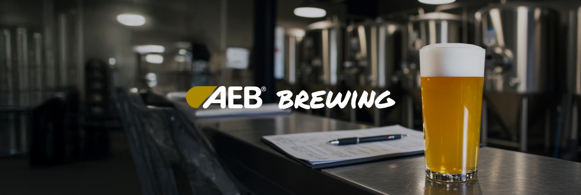 AEB Brewing logo with beer glass