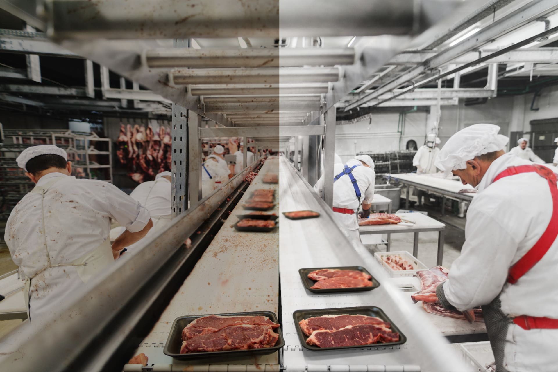 Imagem produção industrial carnes detergencia higiene desinfetantes AEB